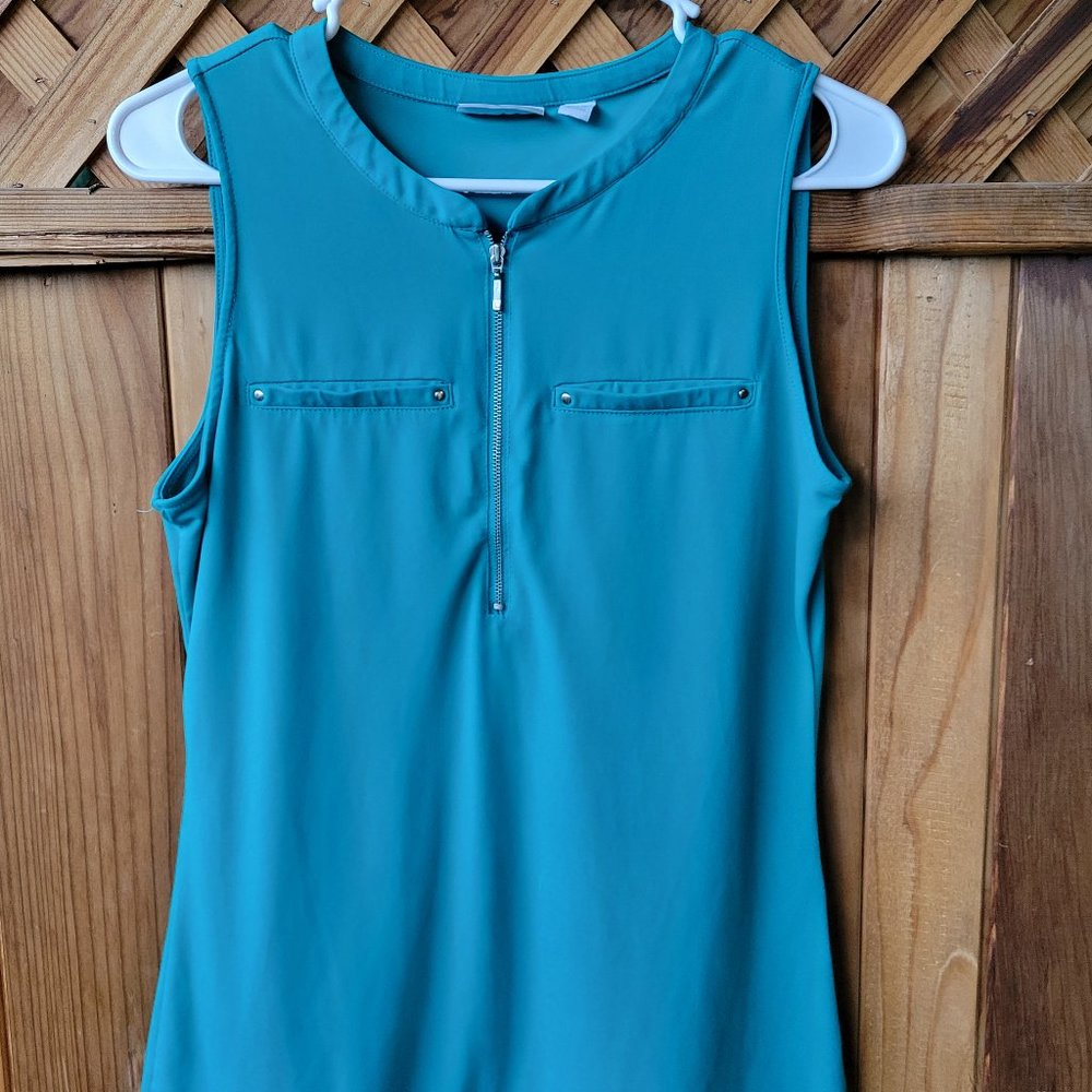 COPY - New York & Co Sleeveless Top Blouse Aqua Half Zip S Small
